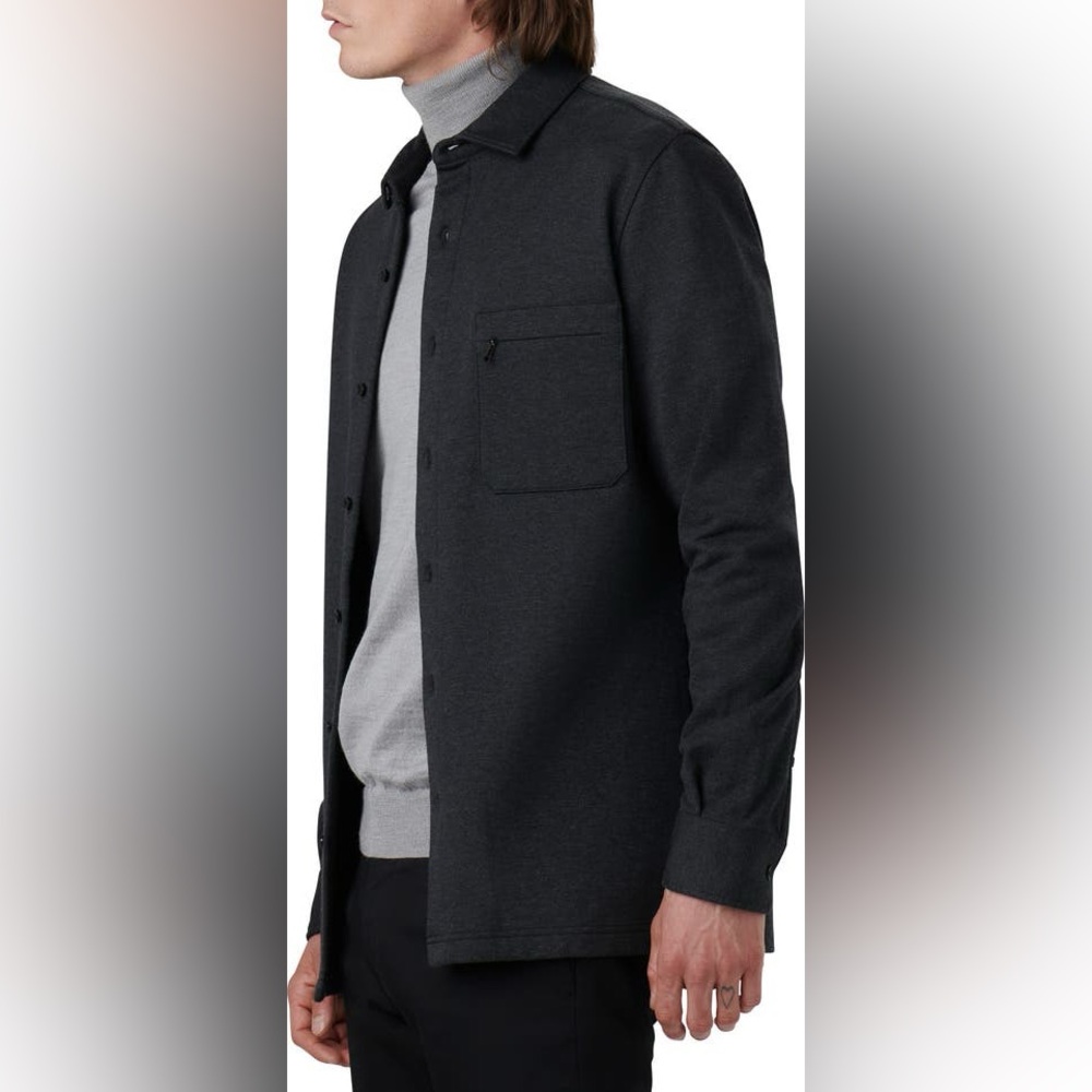 Bugatchi Cotton Blend Button Diwn Shirt Jacket Caviar Charcoal Grey size Large - Picture 3 of 16